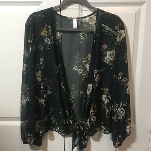 Sheer floral wrap blouse